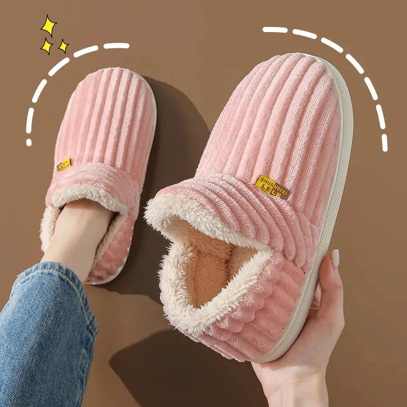Evshine Soft Sole Slippers For Women Winter Fashion Women Fur Slippers Fuzzy Plush Men Slippers Warm Furry Women Cotton Shoes Pi-Mart