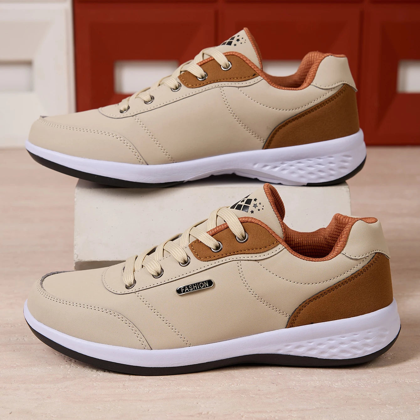 ZERJER New Arrival Men's Comfortable Casual Shoes, Fashion Leather Non-slip Sneakers, Breathable Lightweight Flat Shoes for Dail Pi-Mart