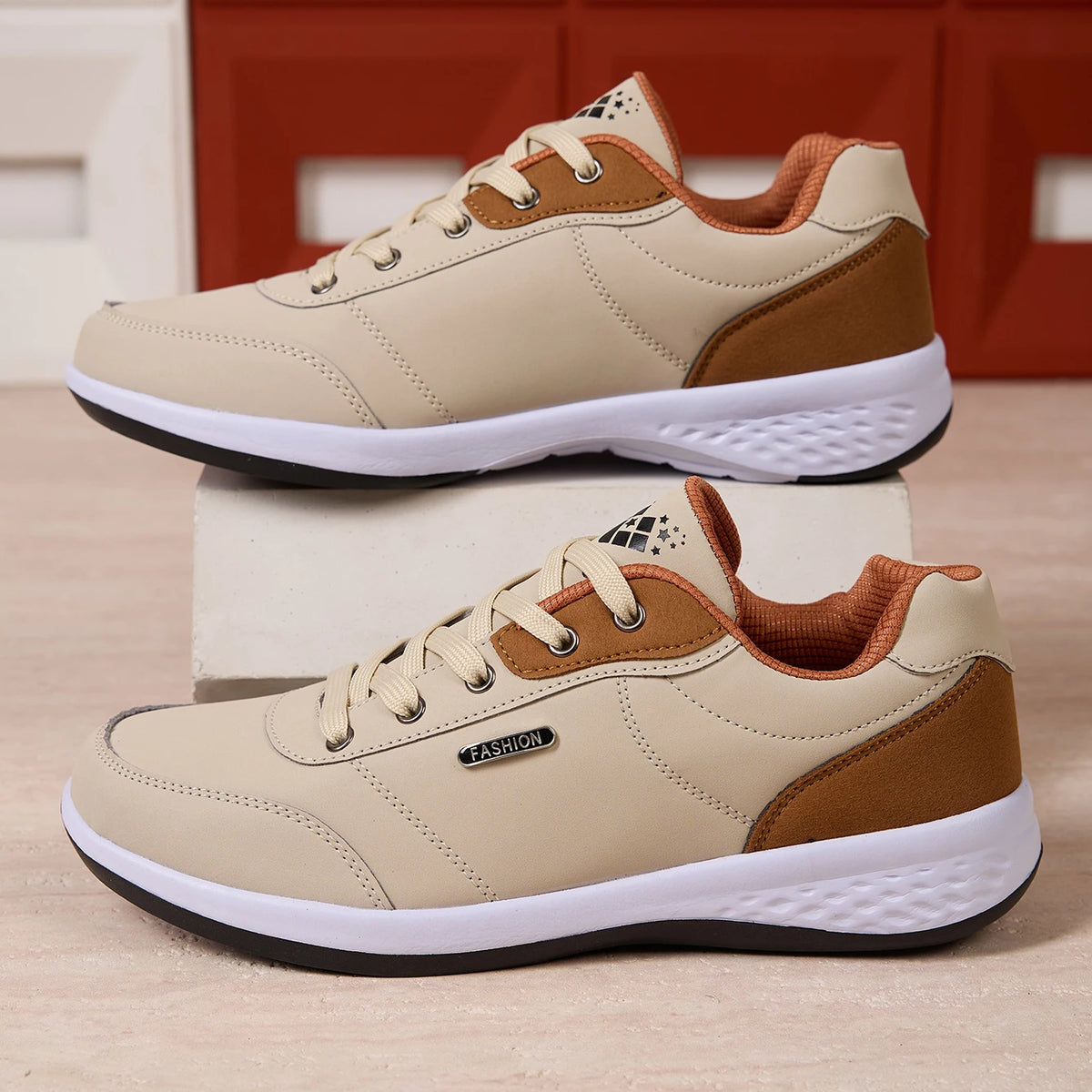 ZERJER New Arrival Men's Comfortable Casual Shoes, Fashion Leather Non-slip Sneakers, Breathable Lightweight Flat Shoes for Dail Pi-Mart