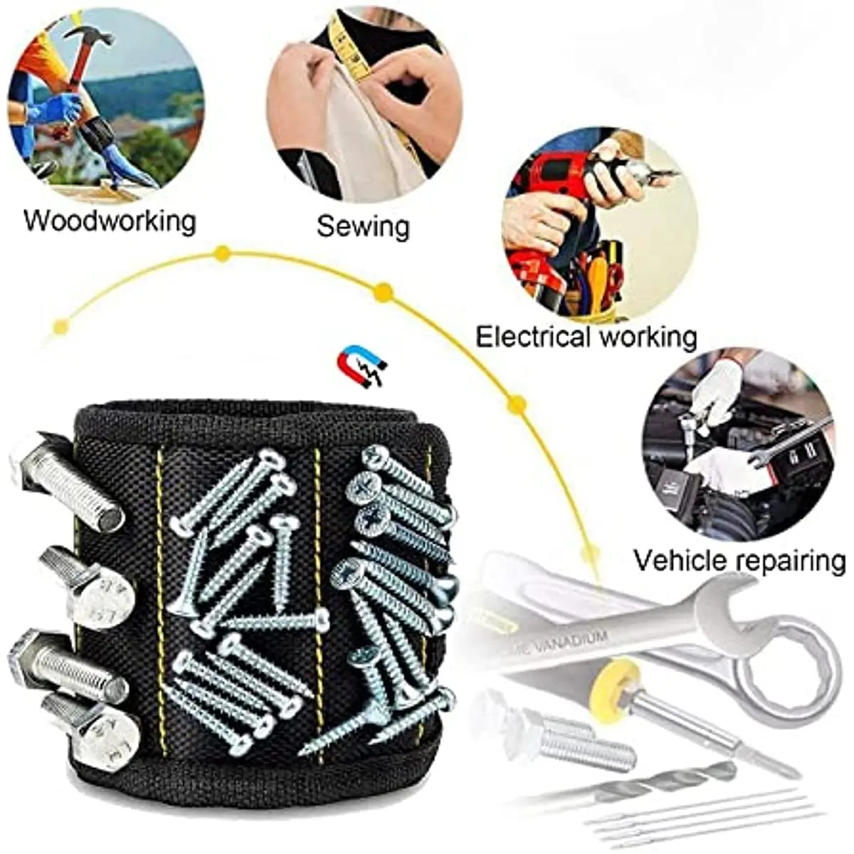 Magnetic Wristband for Holding Screws,Nails，Drilling Bits,Wrist Tool Holder Belts with Strong Magnets,Cool Gadgets for Men, wome Pi-Mart