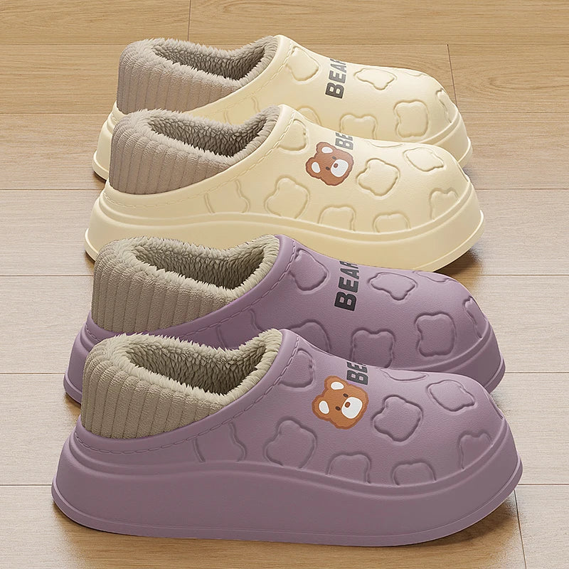 Waterproof Cotton Slippers for Women Men Winter Outdoor Indoor Home Plush Warm Thick Sole Anti slip Cotton Shoes for Couple LadyShow.Store