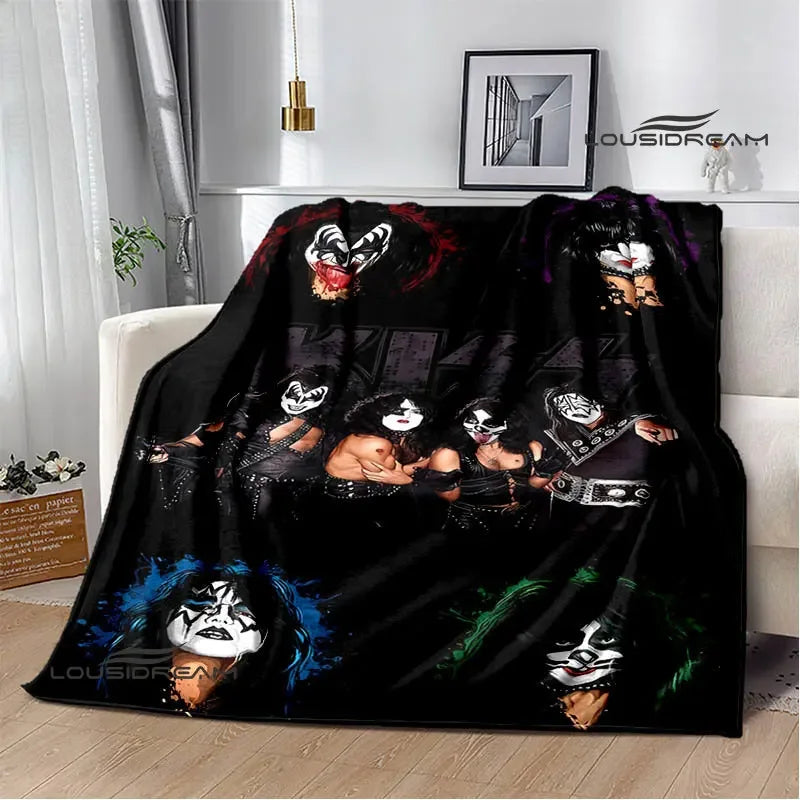 Kiss Band Printed Blanket picnic blanket Warm Blanket Flannel Home Travel Blanket throw blanket bed linings Birthday Gift Pi-Mart