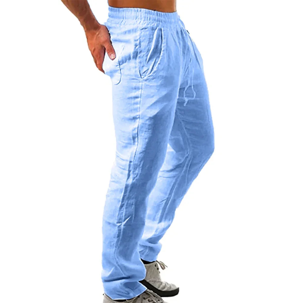 Summer Men Sport Gym Pants Soild Cotton Linen Pants Breathable Casual Training Trousers Joggers Hip Pop Sweatpants Streetwear Pi-Mart
