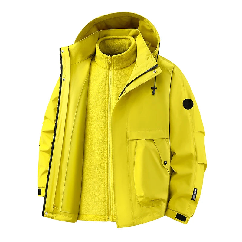 New Autumn and Winter Three in One Outdoor Jacket for Couples Warm Hooded Waterproof Two-piece Set Windbreaker Hiking Jacket Pi-Mart