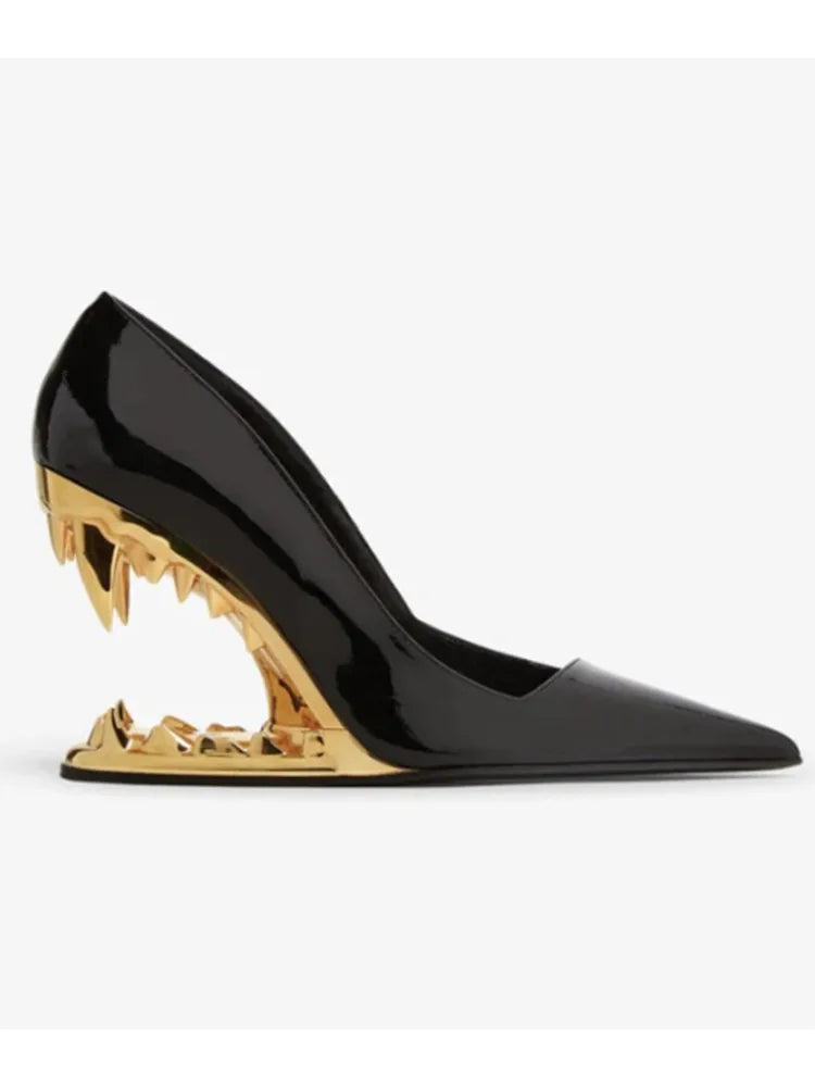 2026 Summer New Metal Tiger Teeth Single Shoes, High Heels, Fashion Show, Women's Wear, Size 44 Women's Sandals LadyShow.Store