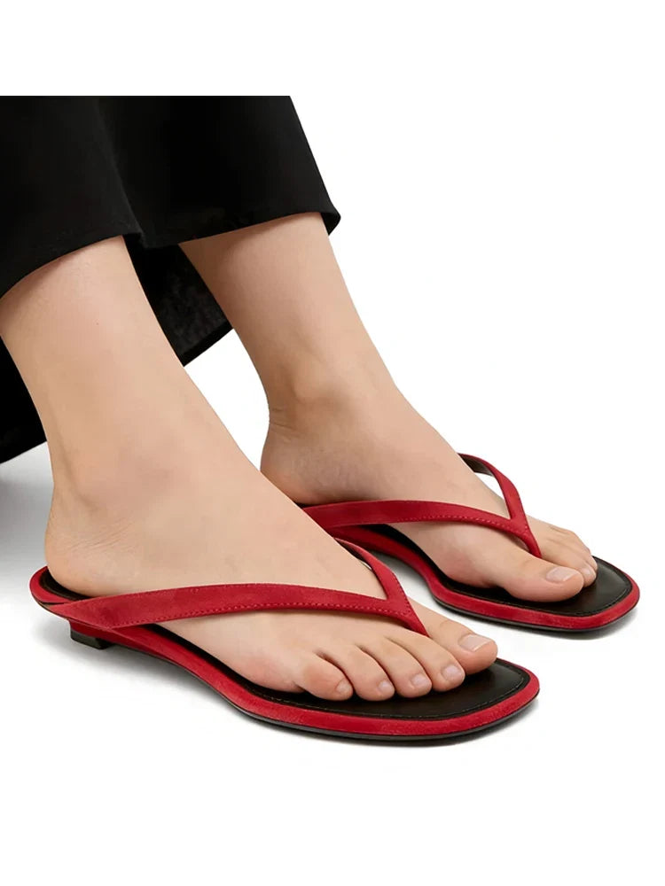 ZAROY Red Women's Flip Flops Summer Slippers Square Clip Toe Thin Low Heels Casual Beach Mules Slides Thongs Sandals Zapatos LadyShow.Store