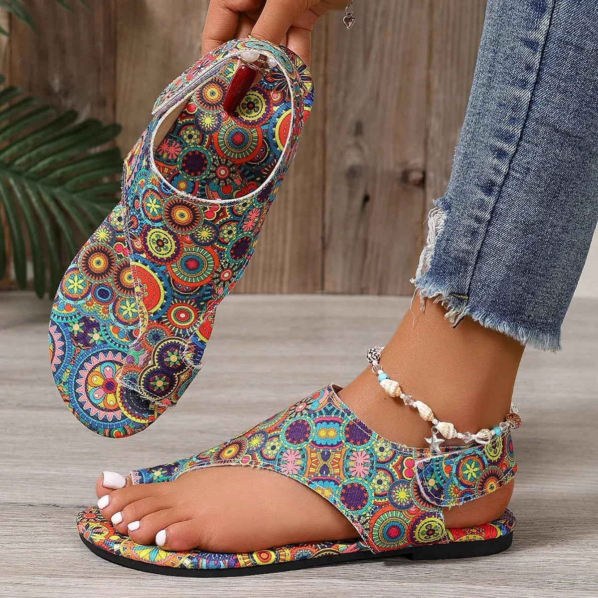 2025 Women Flat Sandals Comfortable Flats Sandals Printed Bohemia Roman Style Shoes for Women Fashion Shoes Sandalias De Mujer LadyShow.Store