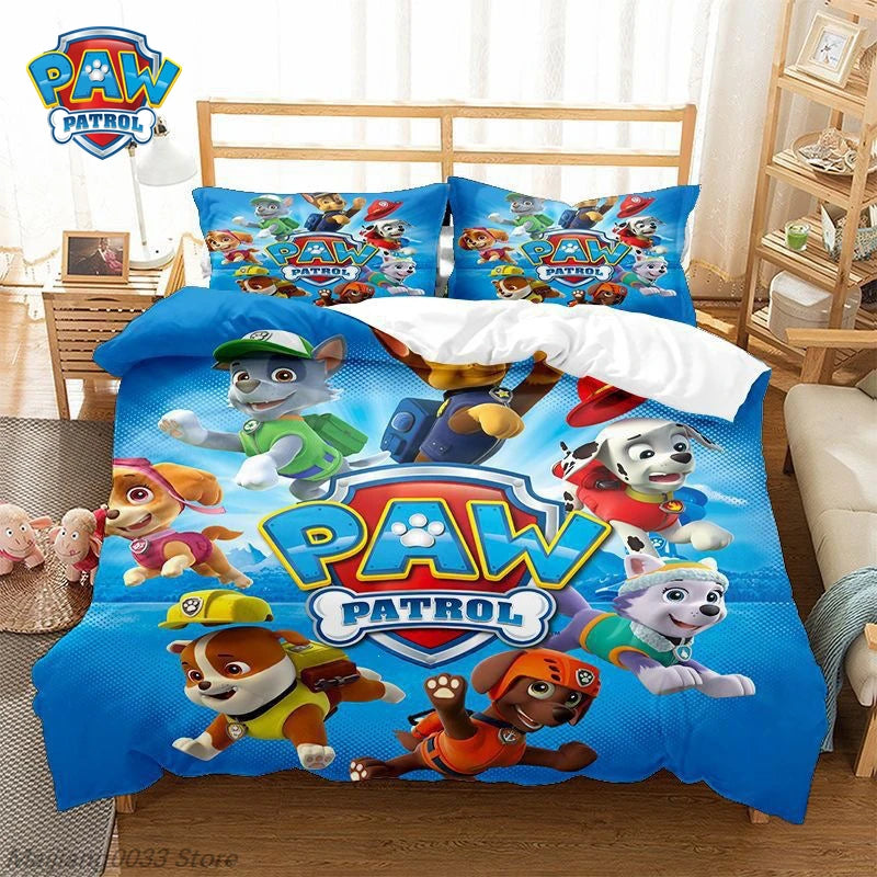 Paw Patrol Cute Puppy Duvet Cover Set, Cartoon Anime Quilt Cover with Pillowcase, Soft Bedding, Bedroom Decor Gift for Kids Pi-Mart