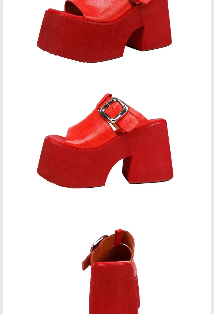 GKTINOO 2026 Summer New Genuine Leather Thick Soled Height Increasing Slippers Fashionable Women's Super High Heels Sandals Pi-Mart