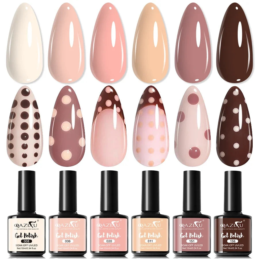 6Pcs Gel Nail Polish Set Milk Tea Popular Color UV LED Nail Gel for Nail Art Easy Apply & Soak Off DIY Home Manicure Salon Use Tri Light Beauty