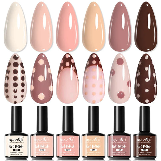6Pcs Gel Nail Polish Set Milk Tea Popular Color UV LED Nail Gel for Nail Art Easy Apply & Soak Off DIY Home Manicure Salon Use Tri Light Beauty