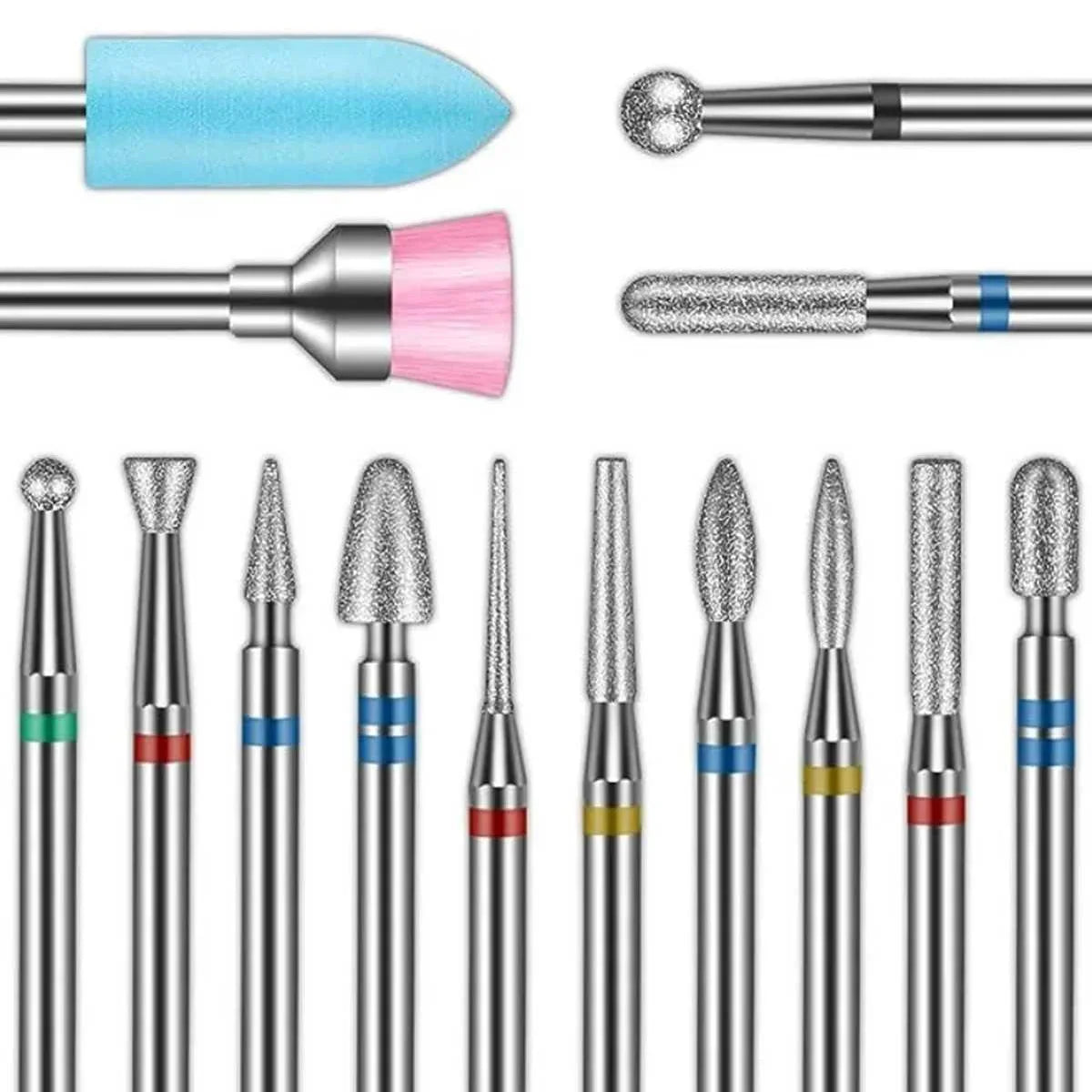14pcs/set Nail Drill Machine Bit Nail Gel Removal Polishing Tools Pedicure Manicure Rotary Grinding Buffer Polisher Tri Light Beauty