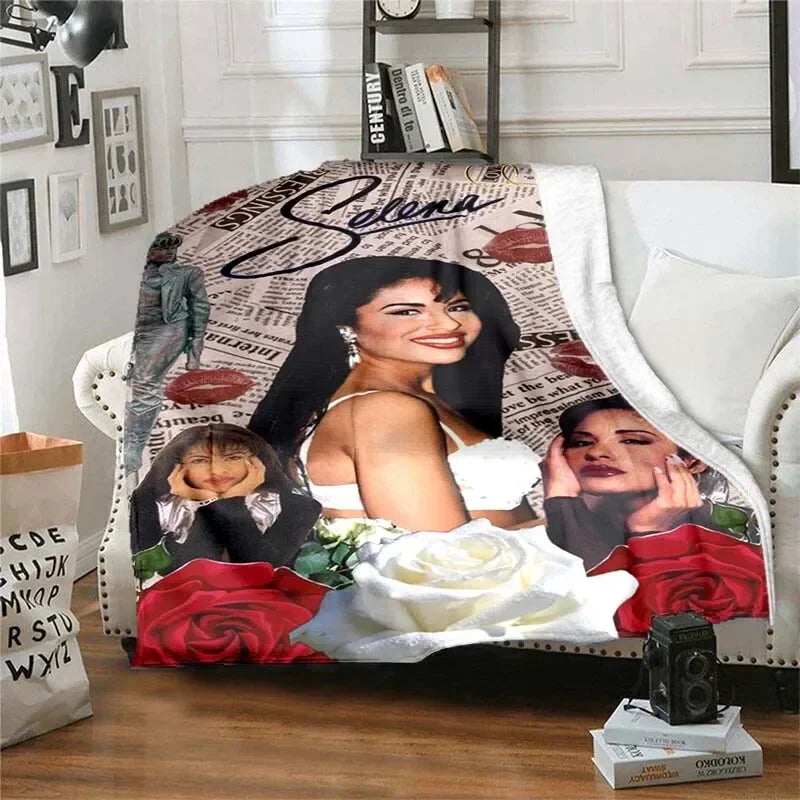 Selena Quintanilla Vintage Blanket Art Flannel Soft Warm Plush Blanket for Sofa Bed Bedroom Living Room Travel Picnic Blanket Pi-Mart