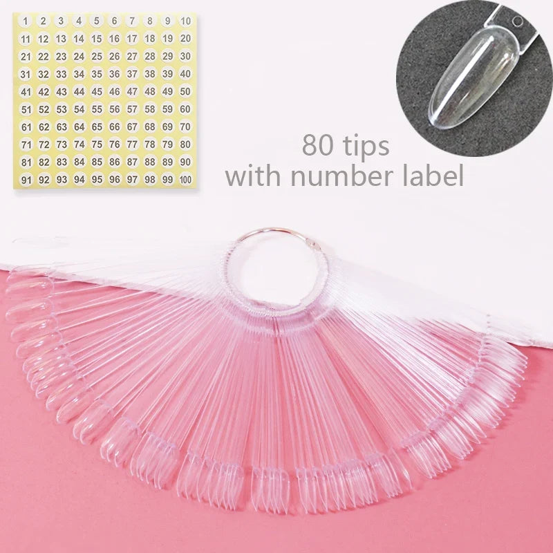 80/50/20pcs Nail Display Sticks Nail Swatch False Nail Tips Nail Gel Polish Practice Clear Display Board for Nail Art Tools Tri Light Beauty