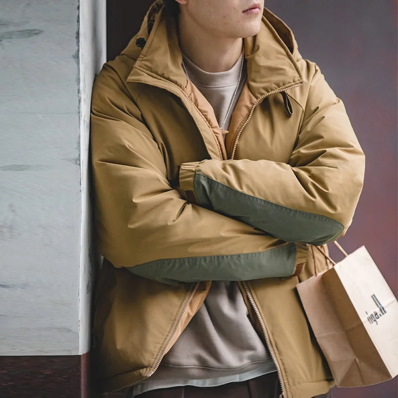 Maden Casual 90% White Duck Down Hooded Jacket Outdoor Windproof Warm Puffer Jacket Thickened Winter Coat for Men's Winter LadyShow.Store