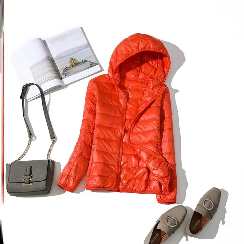 8XL Cheap Ultra Light Down Winter Warm Hooded Feather Puffer Jacket For Girl Short Spring Autumn Coat Female Women Big Size Duck LadyShow.Store