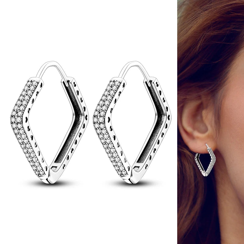 Genuine 925 Sterling Silver Love Feather Earrings Fit Original Charms Hoop For Women Girls Stud Earring Fine Jewelry Gifts Pi-Mart