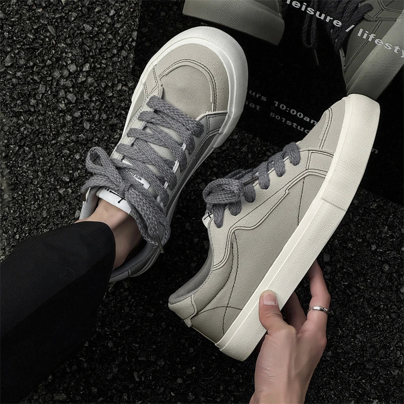 Mens Cowboy canvas Shoes Breathable Trend Mens board Shoes Thick Sole Trend Comfortable student Skateboard Trainers Footwear Pi-Mart