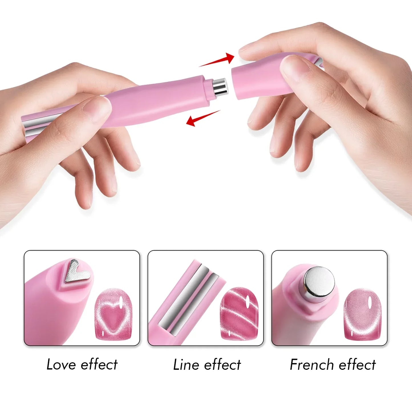 3 in 1 Cat Eye Nail Magnetic Stick Love Heart Snake Pattern French Cat Eye Nail Magnet UV Gel Polish Effect Manicure Design Tool Tri Light Beauty
