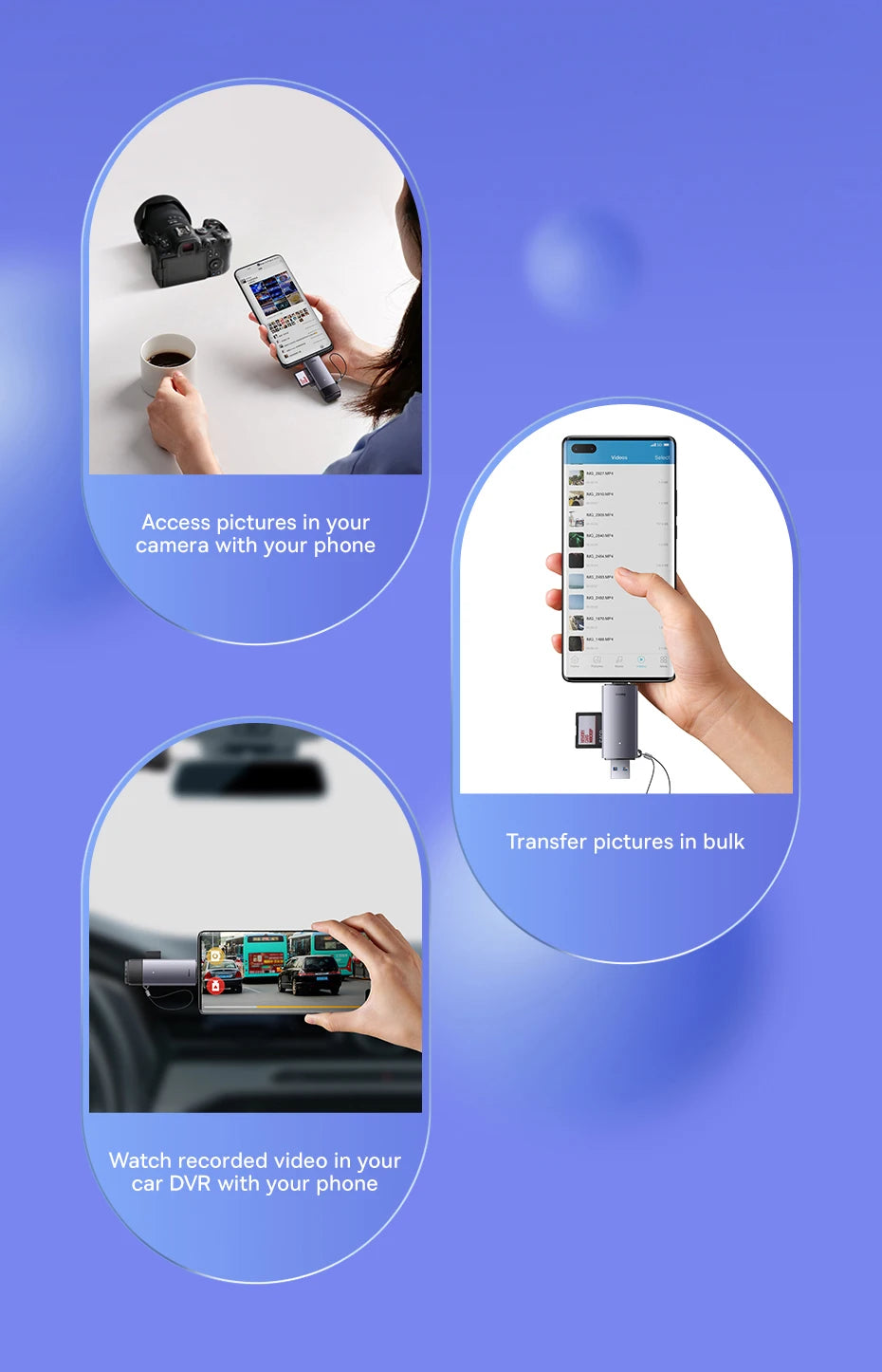 Baseus Card Reader USB C & USB3.0 to SD Micro SD TF Memory Card Device 104MB/s 2TB Smart Cardreader for Laptop Accessories Pi-Mart
