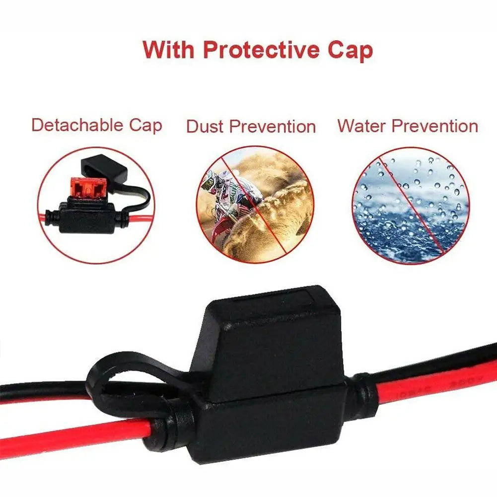 Charger Cable For Motorcycle Battery Terminal To SAE Quick Extension Cable With 10A Fuse O Connector Battery Charger Adapter Pi-Mart