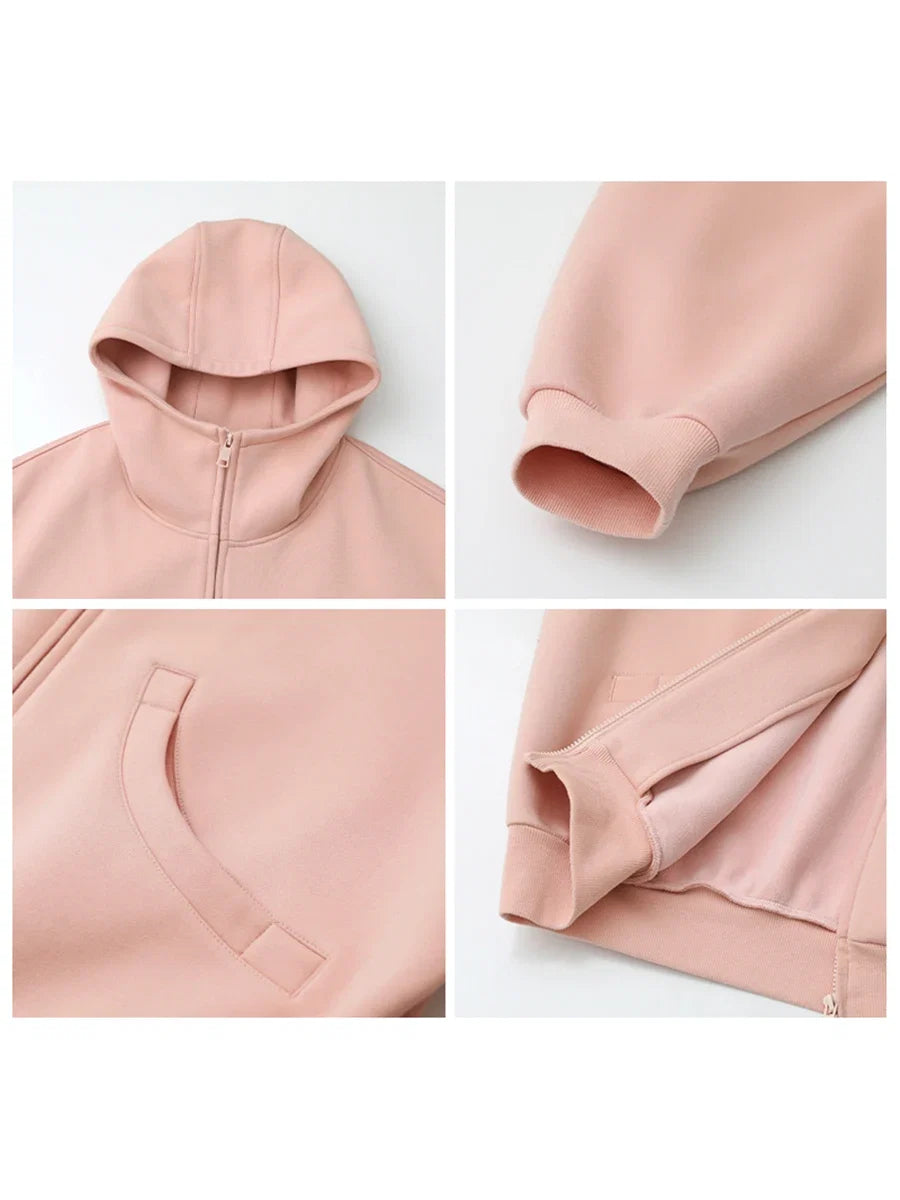 CHIC VEN Women Sweatshirts Loose Casual Hooded Long Sleeves with Plush Sweater Double Zipper Oversize Coat Spring Autumn 2026 LadyShow.Store