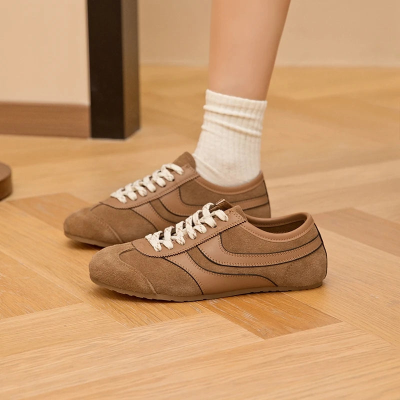 German Training Shoes Women 2026 New Genuine Leather Women Sneakers Flat Lace-up Retro Large Size Forrest Gump Shoes Women Pi-Mart