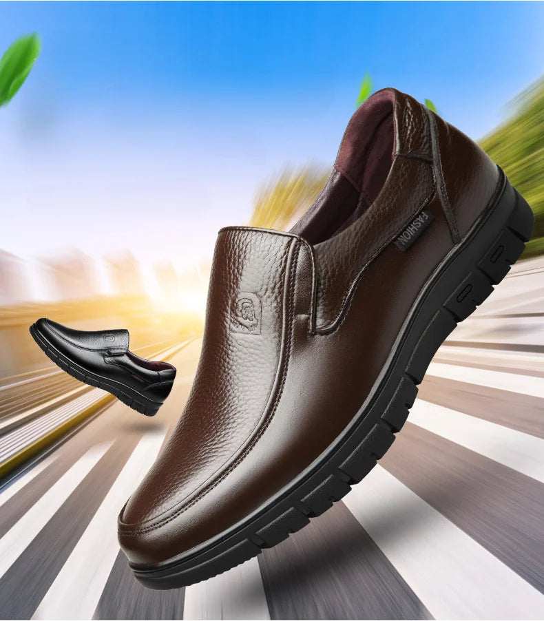 Summer New Men Leather Shoes soft soled Casual Flat Shoes Outdoor Walking shoes Comfort fashion soft leather shoes Loafers Pi-Mart