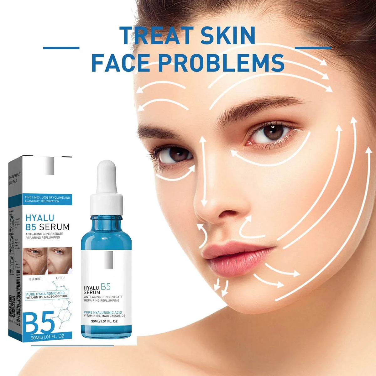 1/3/5pcs B5 Shrink Pores Serum Pure Hyaluronic Acid Lifting Firming Fine Lines Reduce Lightening Dark Circle 30ML Hyalu Essence Pi-Mart