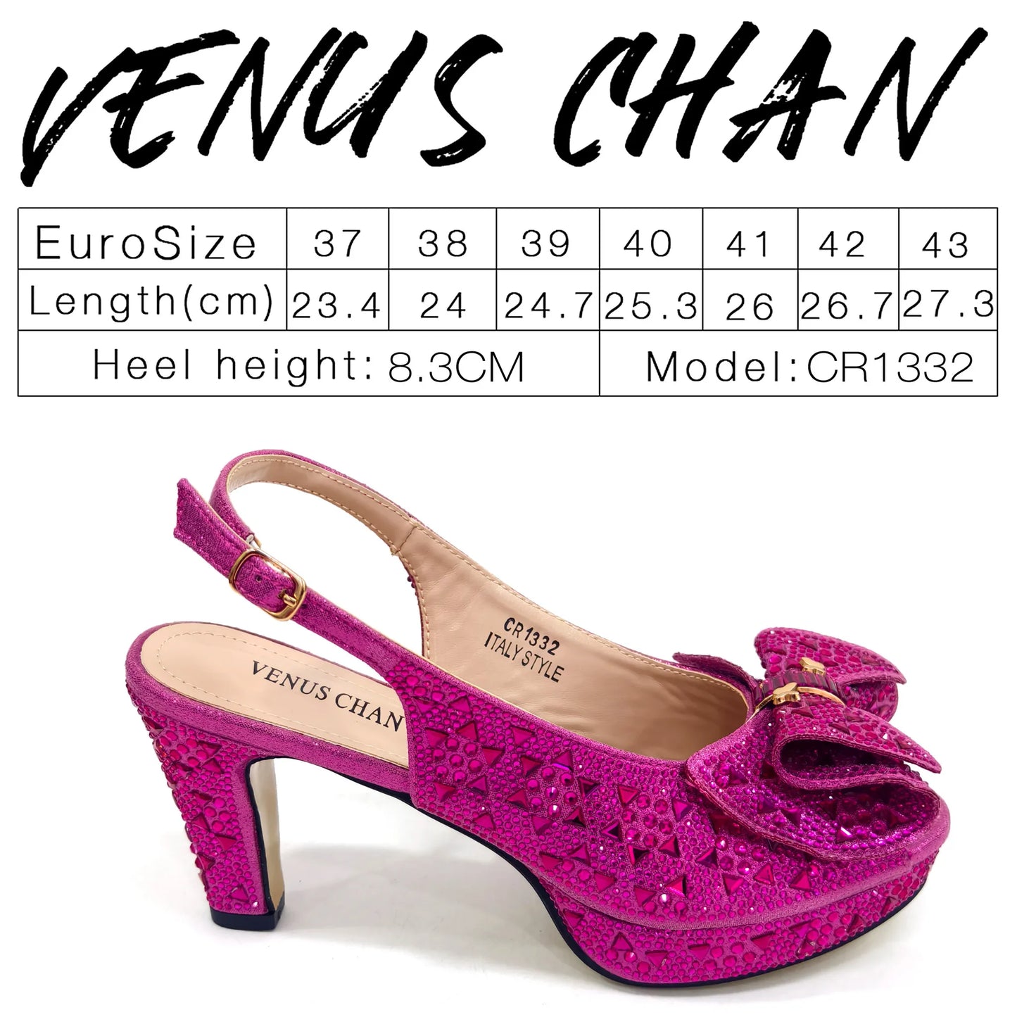 Elegant Italian Women’s Fuchsia Rhinestone Peep-Toe High Heel Sandals and Matching Bag Set – Perfect for Weddings and Parties LadyShow.Store