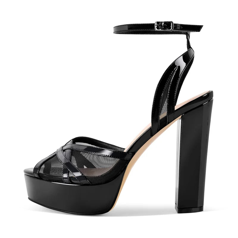 Onlymaker Women Peep Toe Mesh Platform Sandals Chuny High Heel Party Evening Dress Sandals Pi-Mart