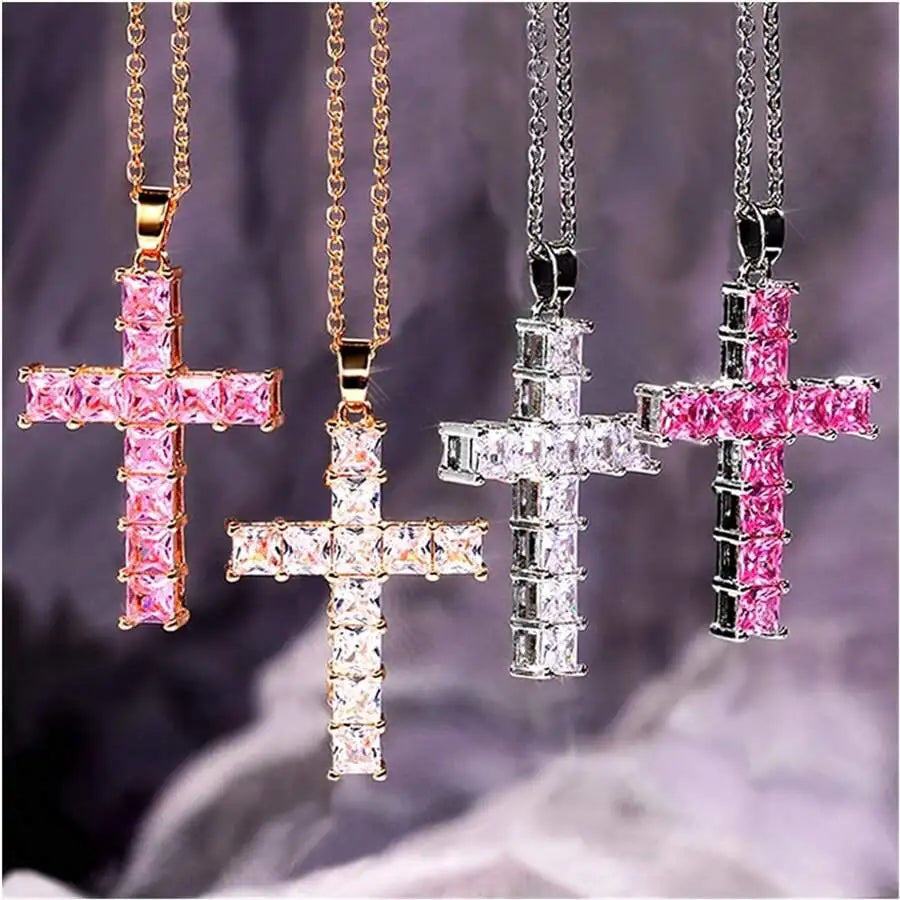 New Fashion Necklaces Female Pendants Gold Multi Color Crystal Jesus Cross Pendant For Women Necklace Party Leisure Time Jewelry Pi-Mart