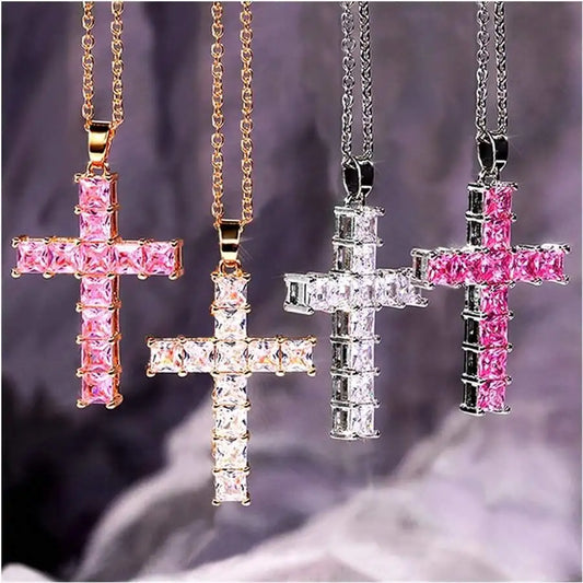 New Fashion Necklaces Female Pendants Gold Multi Color Crystal Jesus Cross Pendant For Women Necklace Party Leisure Time Jewelry Pi-Mart