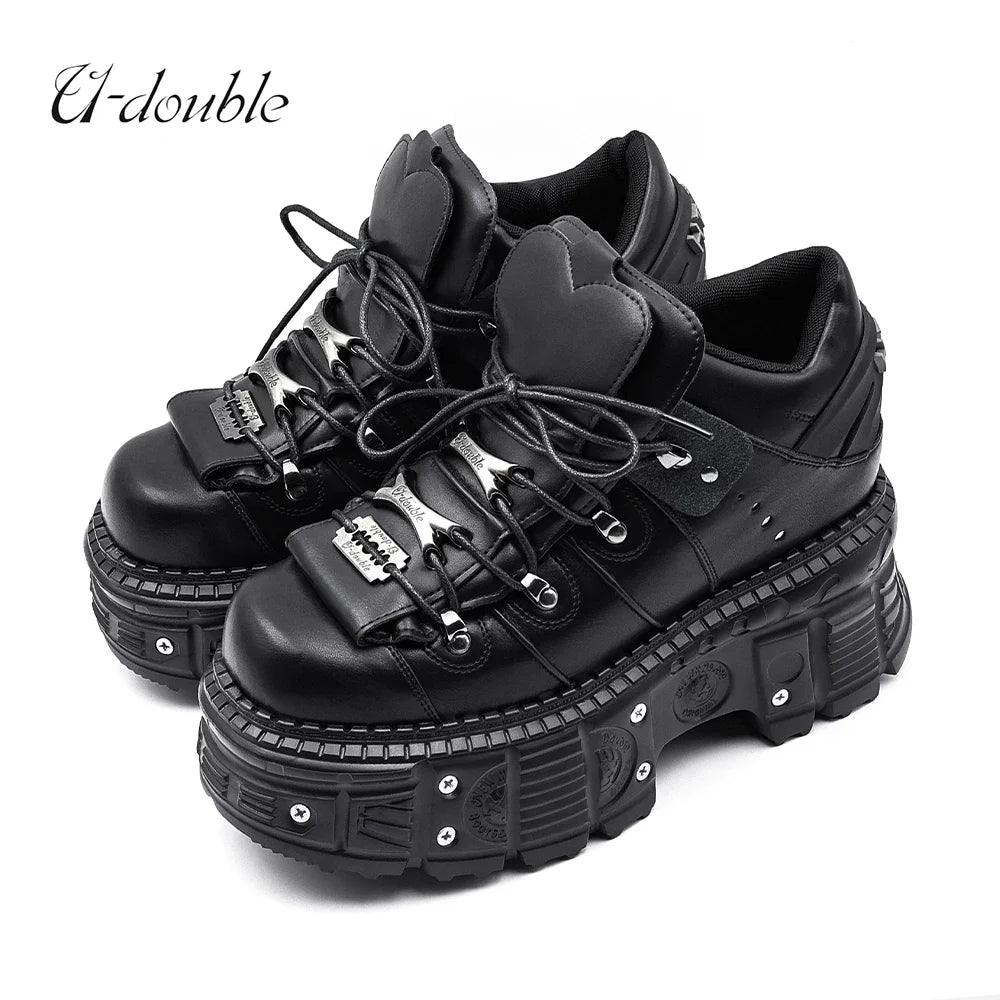 2026 New Punk Style Women Shoes Lace-up Heel Height 6CM Platform Shoes Woman Gothic Ankle Rock Boots Metal Decor Woman Sneakers LadyShow.Store