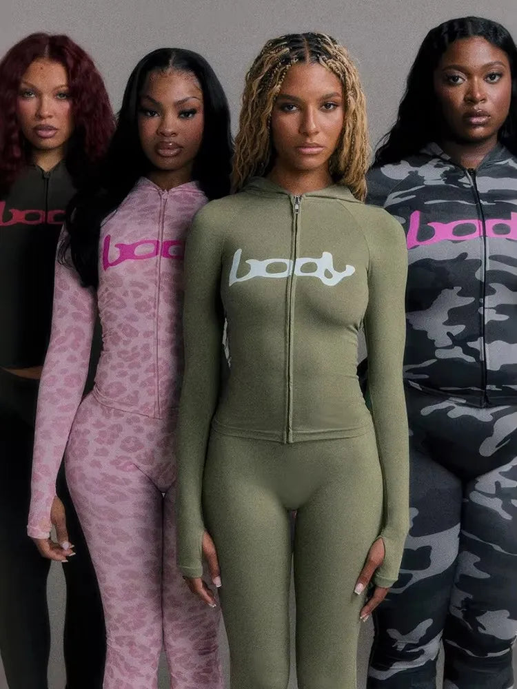 Weird Puss Letter Print Tracksuit 2-Piece Set Women Hooded Jacket+Leggings Matching Stretch Street Casual Sporty Slim Outfits LadyShow.Store