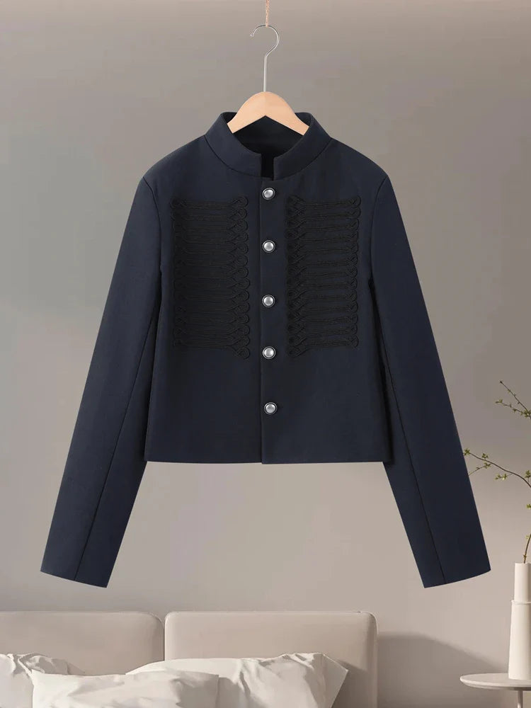 Vintage Napoleon Short Jacket for Women Stand Collar Full Sleeve Single-Breasted Slim Coat 2026 Spring Lady New Streetwear LadyShow.Store