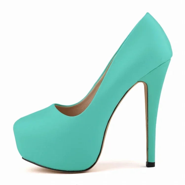 2026 Women Pumps Sexy Round Toes High Heels Fashion Super 14cm Platform Casual Thin Womens Party Red Wedding Shoes Large Size Pi-Mart
