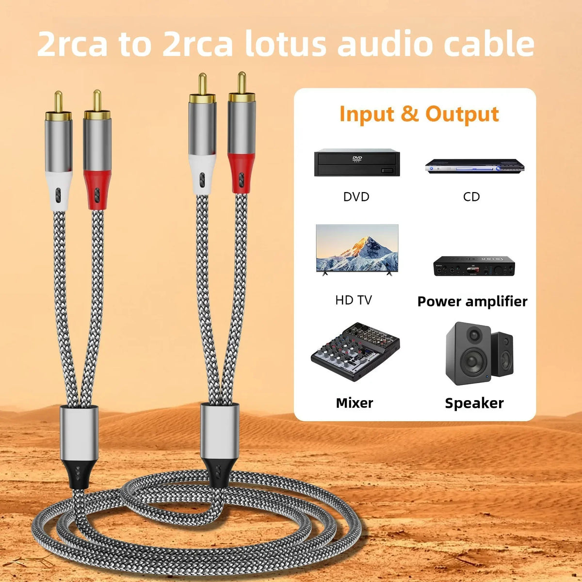 Double RCA Audio Cable, 2 Pairs of RCA Cables for Computer, TV, Amplifier, Subwoofer, and Speaker Connection Pi-Mart