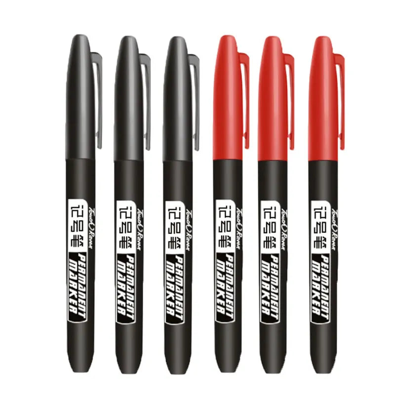 6 PCS Permanent Marker Pen Manga Drawing Markers Black Blue Red Waterproof Ink Sketch Pens Stationery Art School Supplies Pi-Mart
