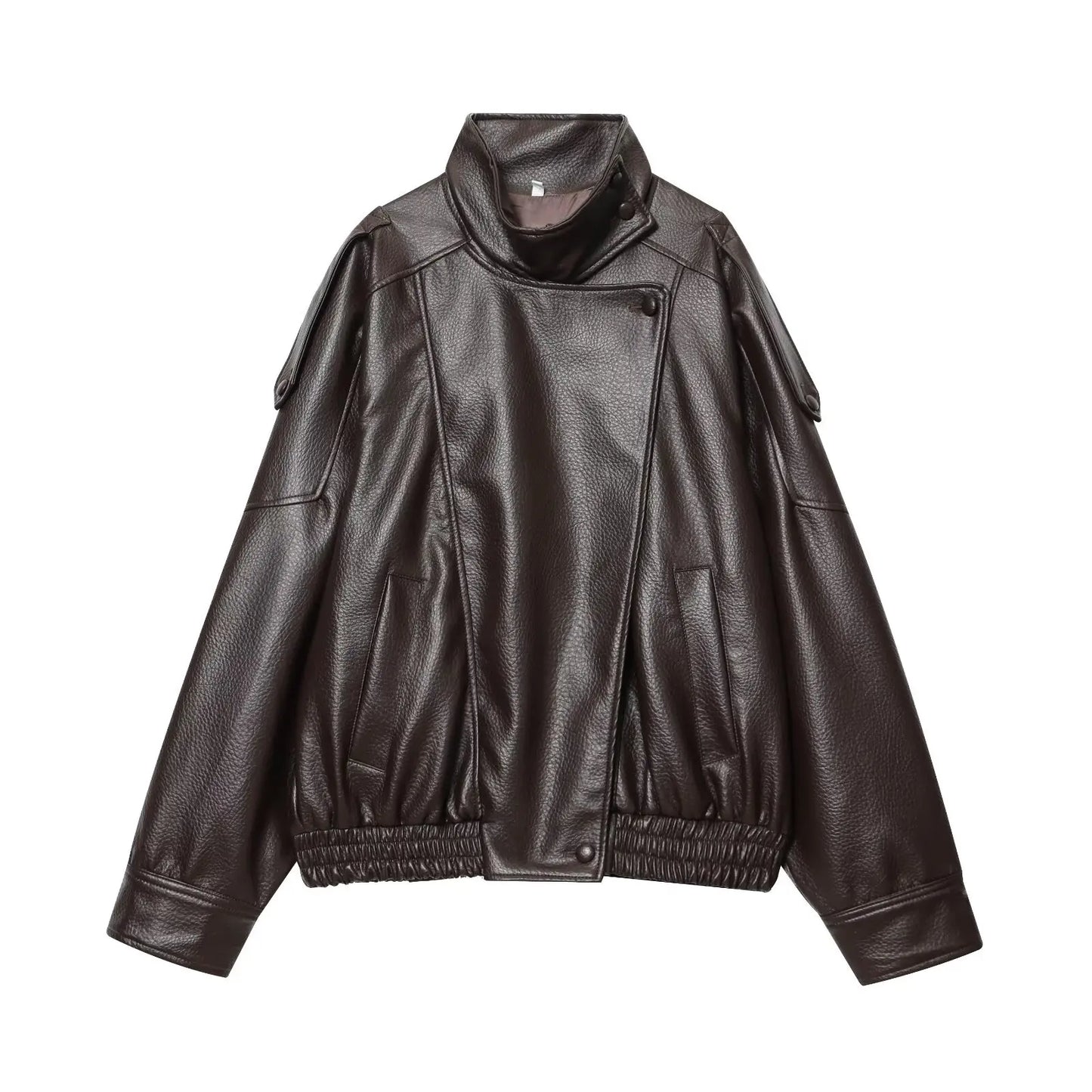 TFMLN Chic Black Faux Leather Jackets Women Long Sleeve Buttons Elastic Oversized Coats Fashion 2025 Autumn Winter Streetwear LadyShow.Store