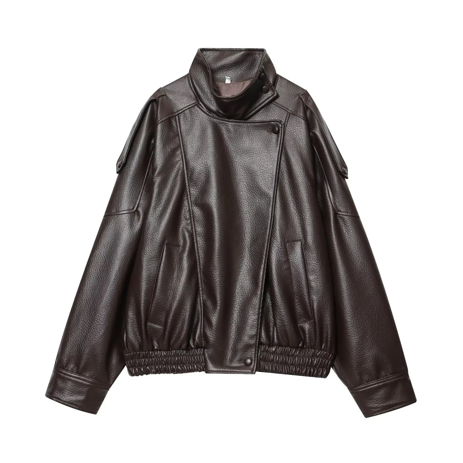 TFMLN Chic Black Faux Leather Jackets Women Long Sleeve Buttons Elastic Oversized Coats Fashion 2025 Autumn Winter Streetwear LadyShow.Store