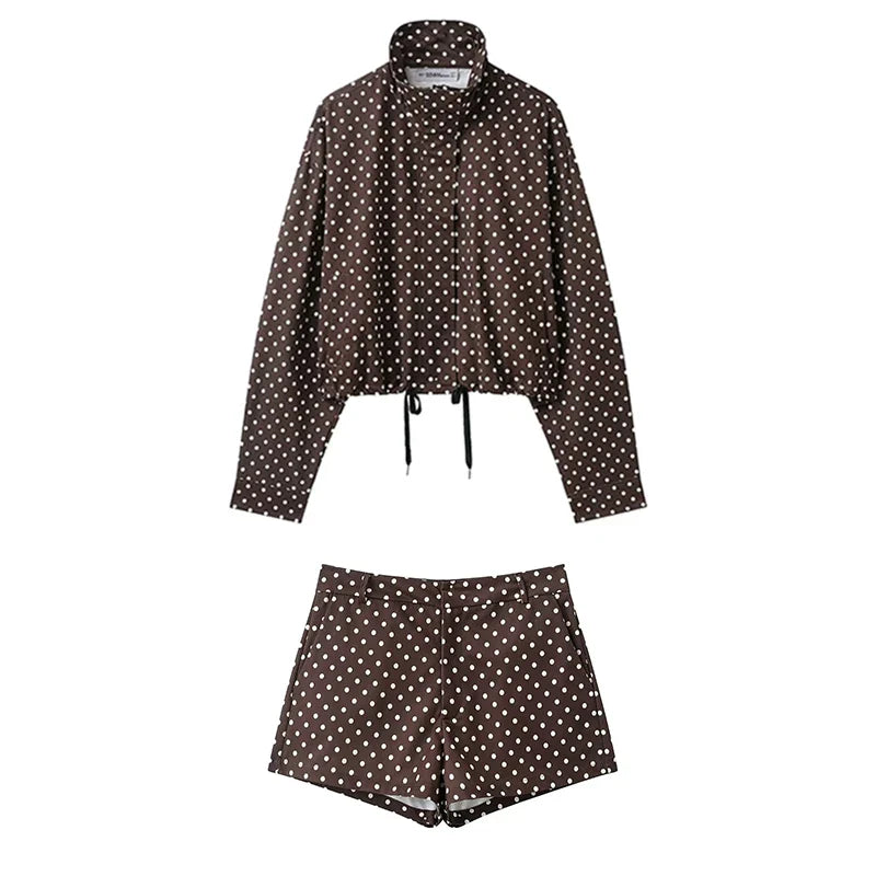 TARUXY Fashion Polka Dot Print Jacket Coat Women's Stand Collar Long Sleeved Workwear Coat Ins Hot Short Casual Female Jackets LadyShow.Store