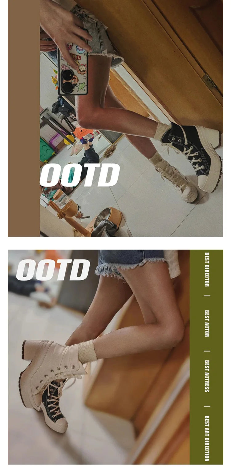 Women Platform Sneakers Canvas Shoes Personalized Luxry Heels Skateboard Lace Up Casual Fashion Outdoor Sneakers Pi-Mart