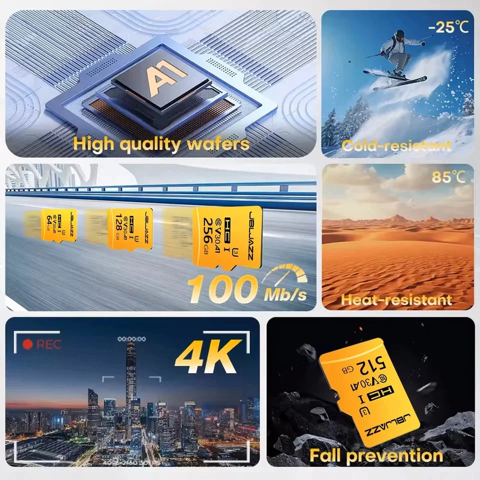High Speed Micro TF SD Card 128GB 256GB Class 10 U3 V30 Up to 100MB/s for Camera Drone Driving Recorder Waterproof Memory Card Pi-Mart