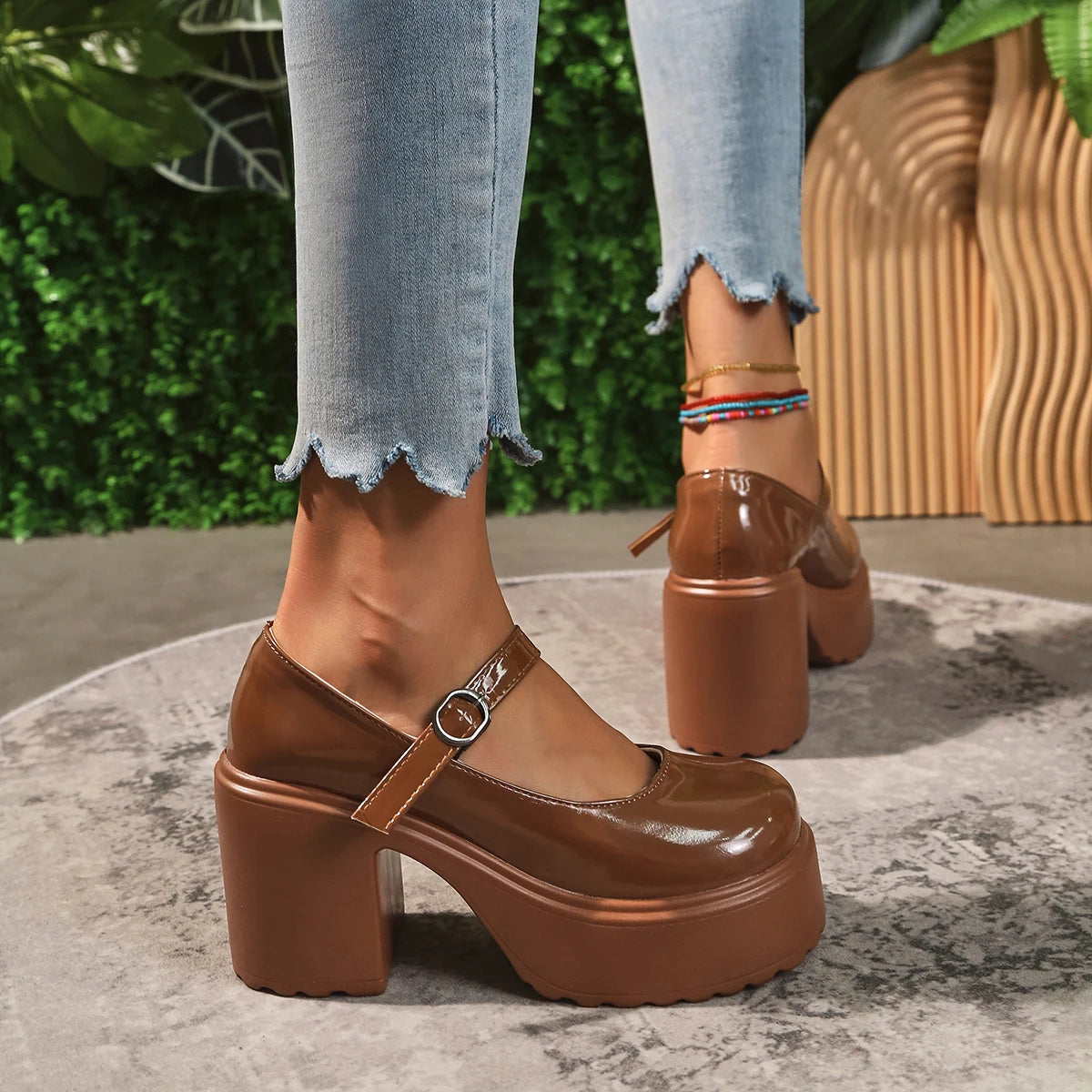 Black Super High Heels Mary Jane Shoes Women 2026 Goth Chunky Platform Pumps Woman Plus Size Ankle Buckle Party Lolita Shoes 42 Pi-Mart