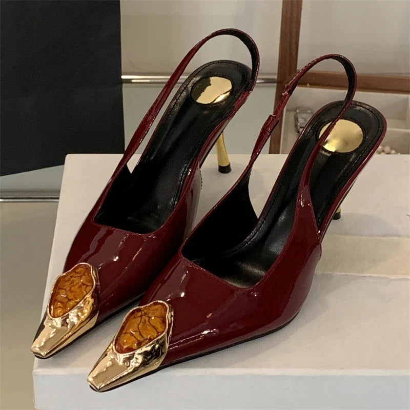 Eilyken Street Style Design Inlay Diamonds Woman Pumps Sandals Elegant Sexy Thin Heels Pointed Toe Banquet Prom Slingbacks Shoes LadyShow.Store