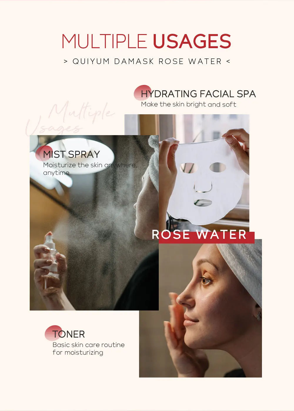 Face Care Rose Water Nourishing Skin Improve Dullness Anti Aging Facial Toner Damask Korean Skincare Products 100ml Pi-Mart