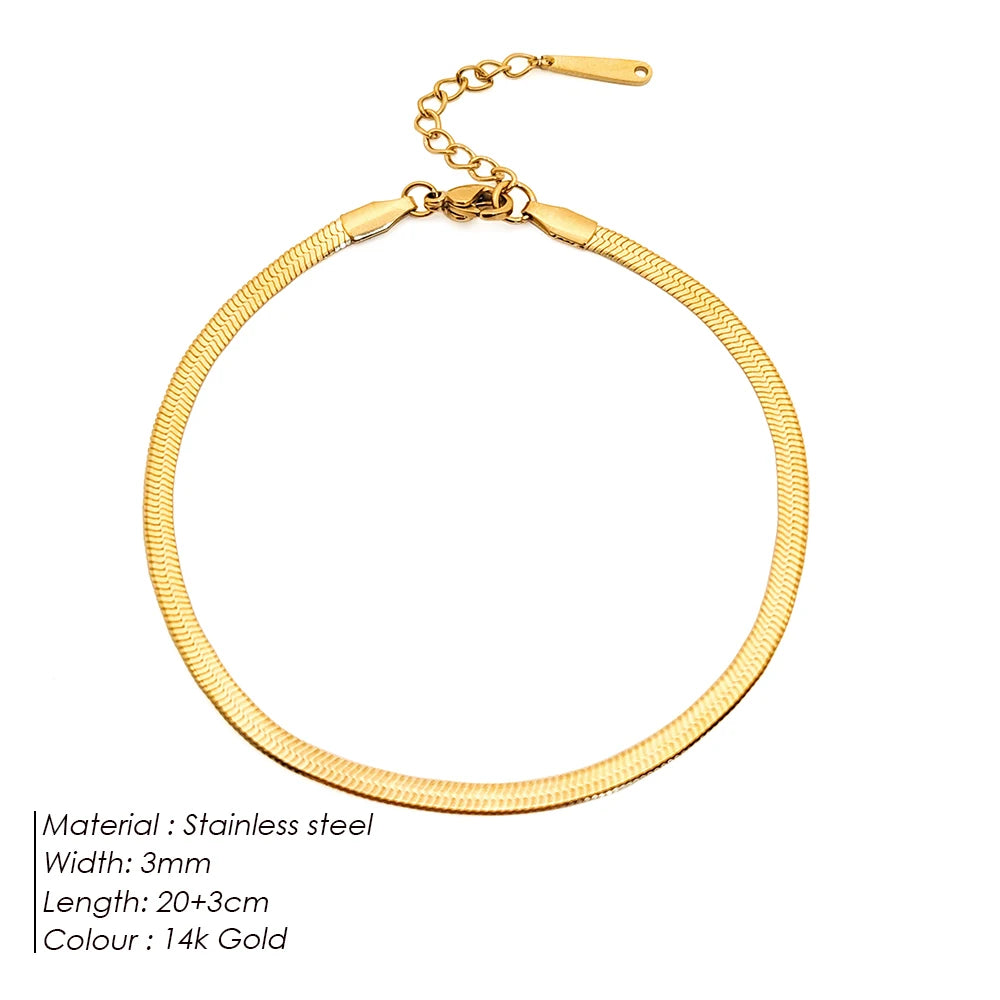 EMANCO 4MM Snake Chain Anklet Womens Beach Chain Stainless Steel Anklet Gift Drop/Wholesale Factory Direct Sales Pi-Mart
