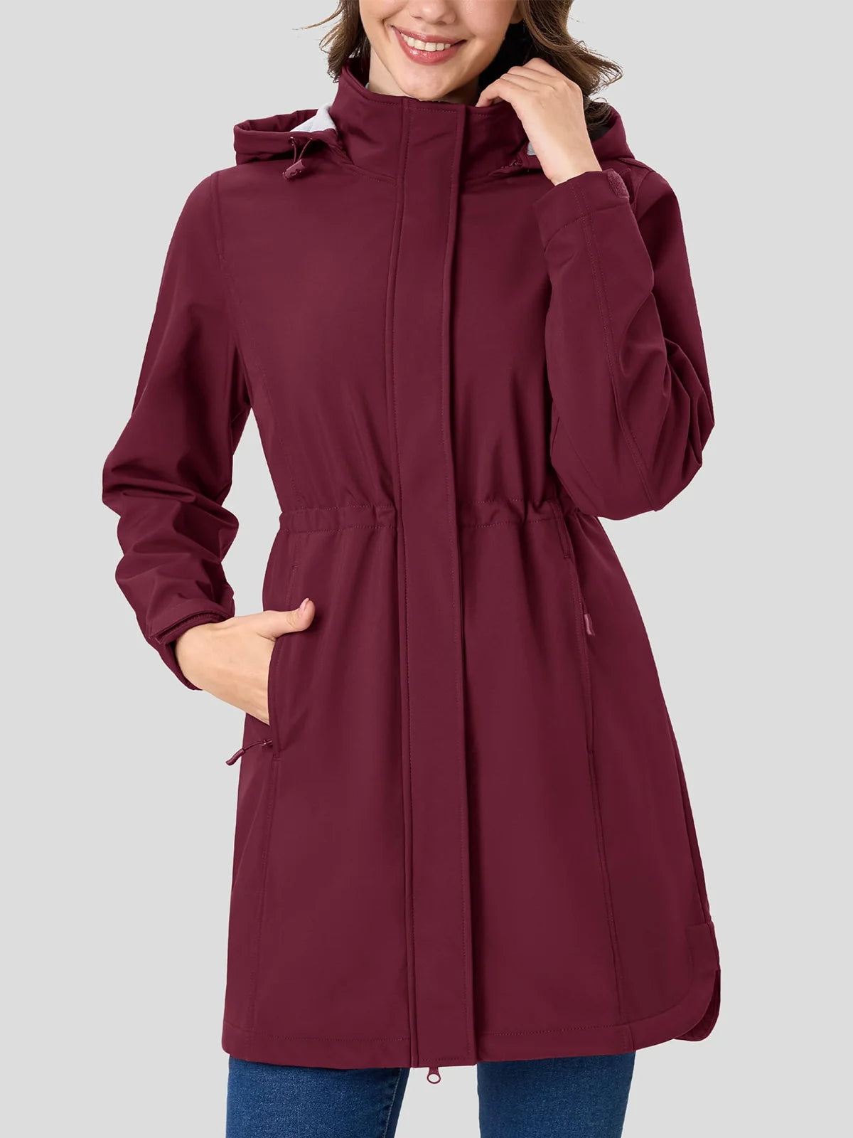 TACVASEN Women's Long Hooded Jacket Fleece Lined Softshell Jacket Waterproof Windproof Hiking Jacket Rain Coat Windbreaker Parka Pi-Mart