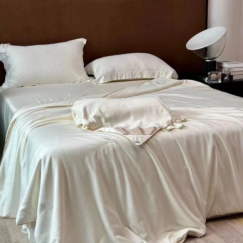 100% Natural Silk Quilt Lyocell Fiber Duvet Queen Size Summer Blanket White Luxury Jacquard Bedding Single Double Bed Comforter Pi-Mart